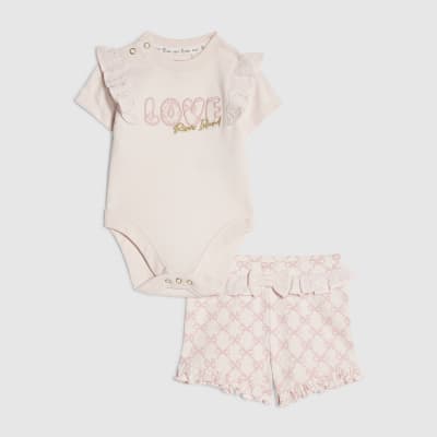 Baby Girls Pink Love Bodysuit Set