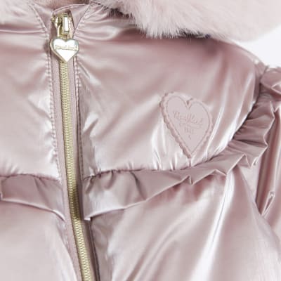 Baby girls pink metallic padded jacket River Island