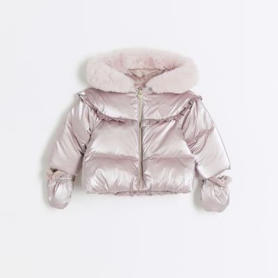 Baby girls pink metallic padded jacket River Island