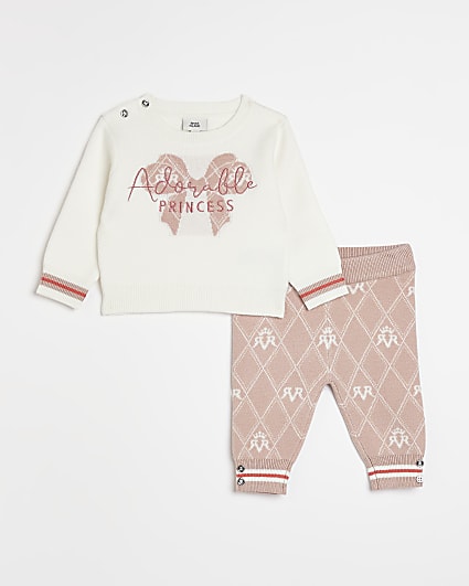 Baby Girls Pink Monogram Knitted Set