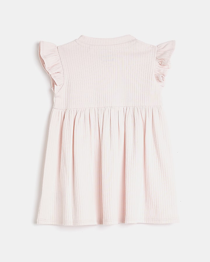 Baby Girls Pink Organic Ribbed Frill Dress