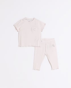 Baby girls pink organic ribbed t-shirt set