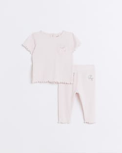 Baby girls pink organic ribbed t-shirt set