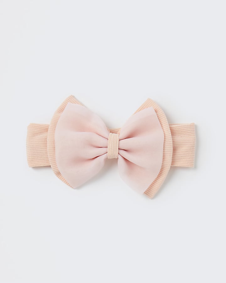 Baby girls pink organza bow headband
