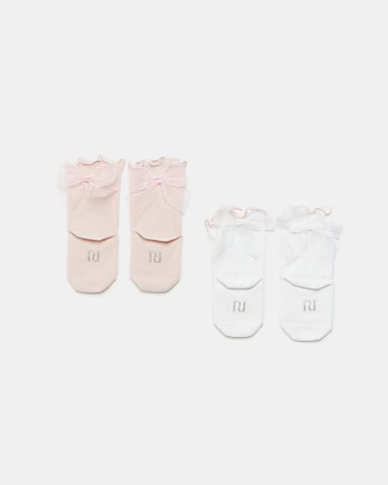 Baby girls pink organza bow socks 2 pack