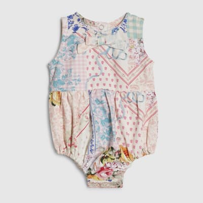 Baby Girls Pink Patchwork Cotton Romper