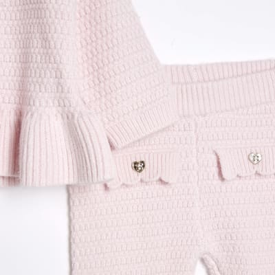 Baby Girls Pink Peplum Cardigan Knit Set | River Island