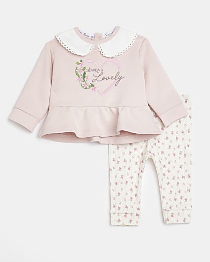 Baby girls Pink Peplum Floral Leggings outfit