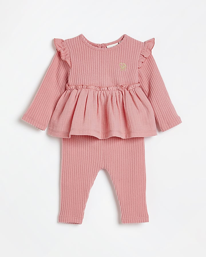 Baby girls pink peplum long sleeve top outfit