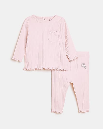 Baby Girls Pink Pocket Long Sleeve Rib Set