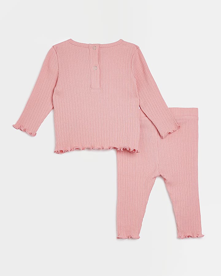 Baby girls Pink Pocket Long Sleeve Ribbed Set