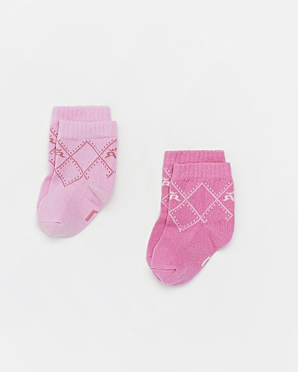 Baby girls pink RI check socks 2 pack
