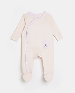 Baby girls pink RI cross over sleepsuit