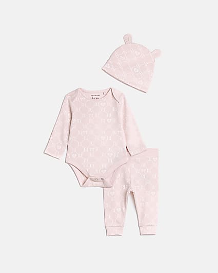 Baby girls Pink RI Monogram babygrow Set