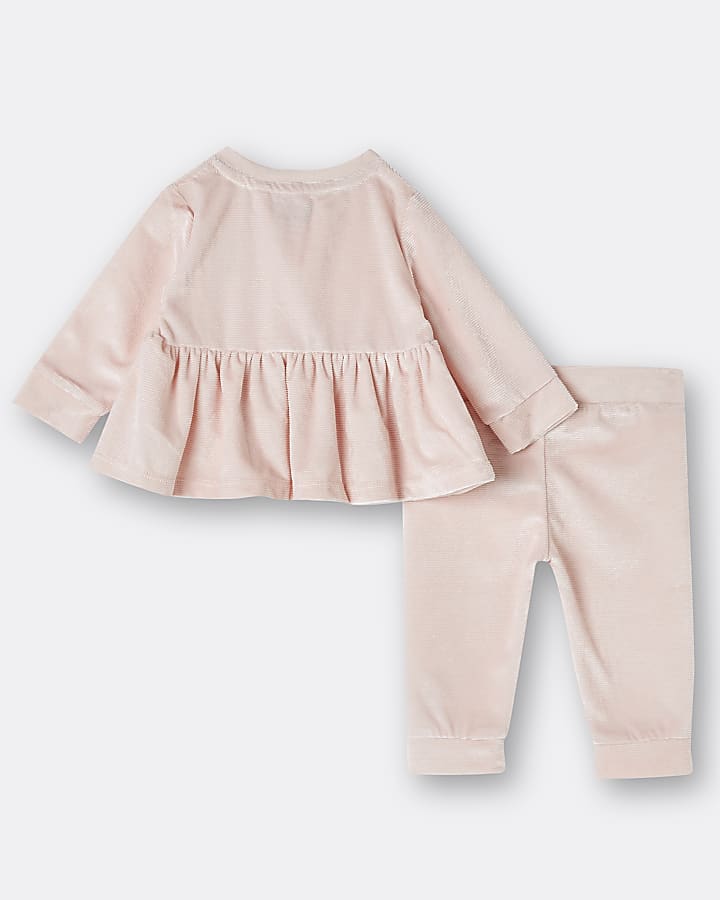 Baby girls pink RI peplum velour outfit