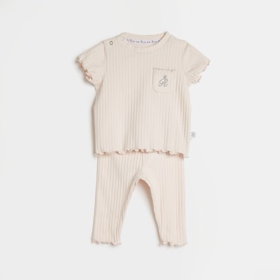Baby girls pink RI ribbed outfit