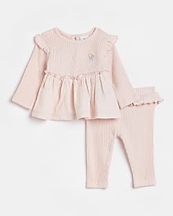 Baby girls Pink ribbed Peplum outfit