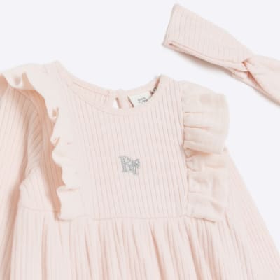 Baby girls pink romper and headband set River Island