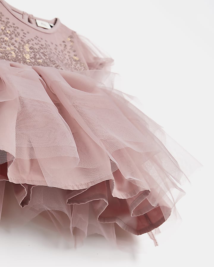 Baby girls pink sequin frill mesh dress
