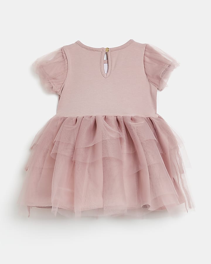 Baby girls pink sequin frill mesh dress