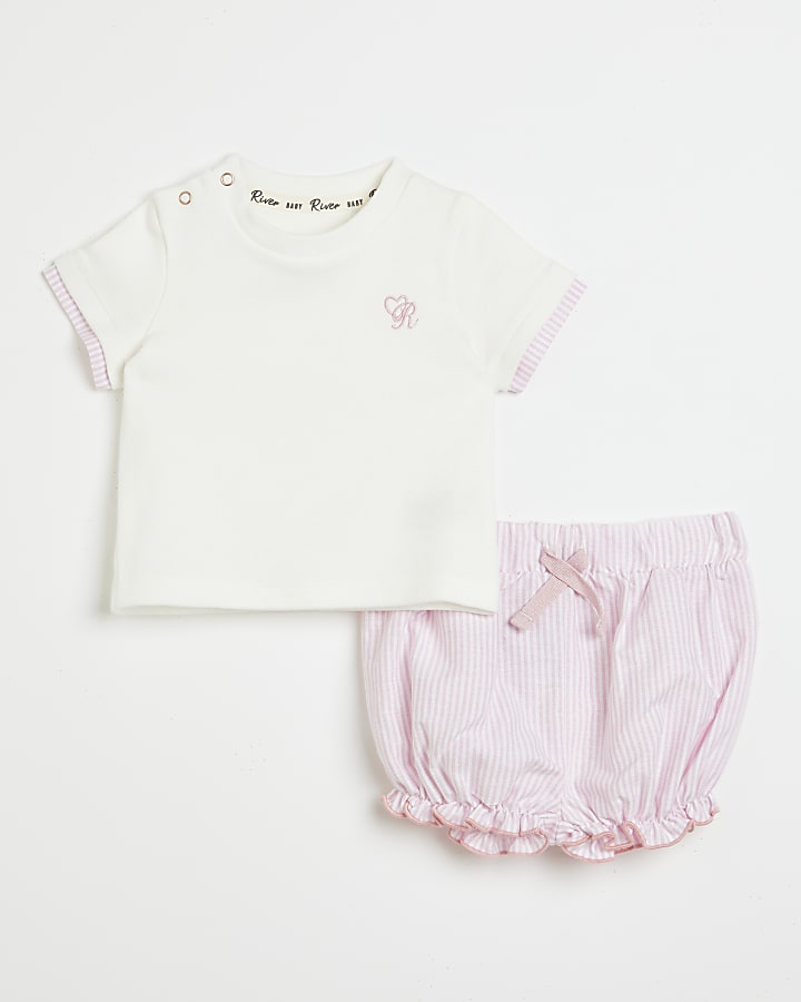 Baby girls pink stripe bloomer pyjama set