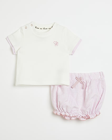 Baby girls pink stripe bloomer pyjama set