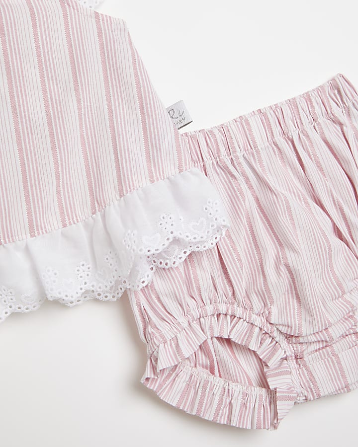 Baby girls pink stripe frill bloomers outfit