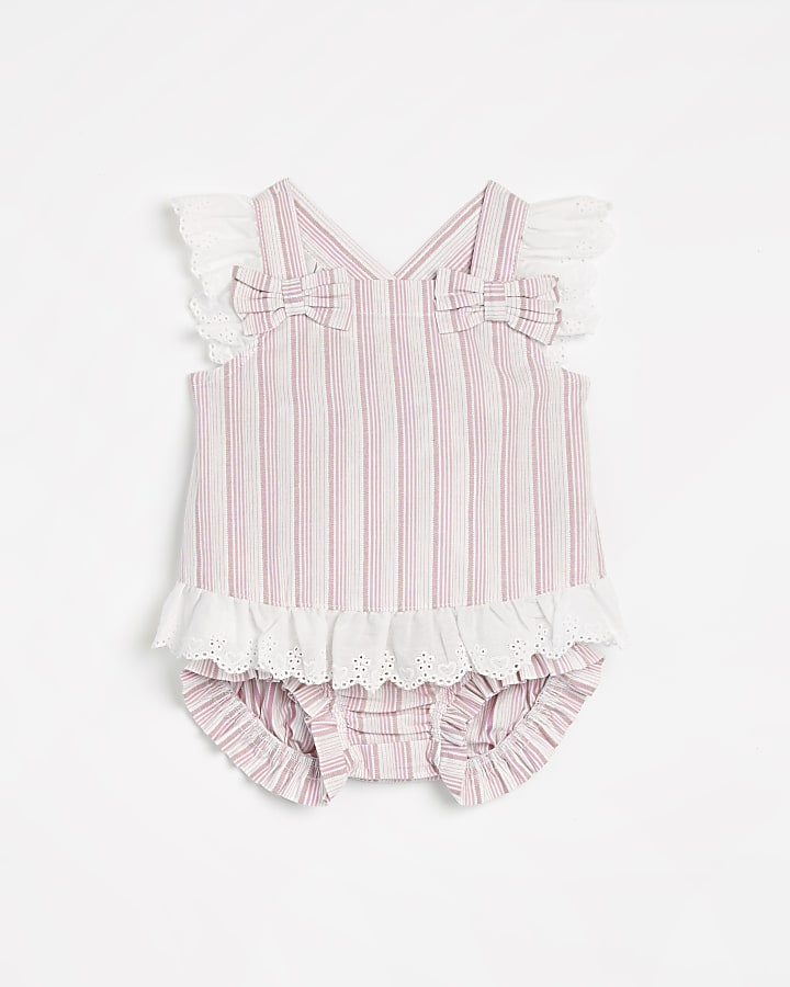 Baby girls pink stripe frill bloomers outfit