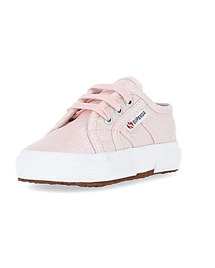 360 degree animation of product Baby Girls Pink Superga Lace up Trainers frame-0