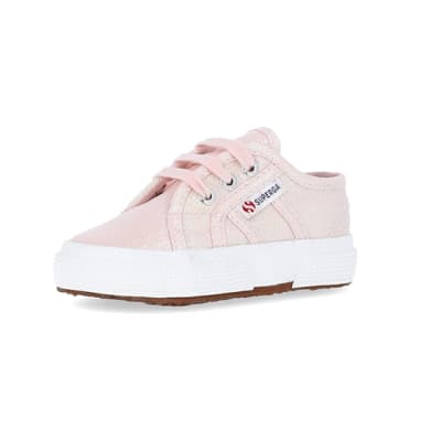 360 degree animation of product Baby Girls Pink Superga Lace up Trainers frame-1
