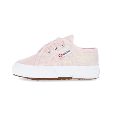 360 degree animation of product Baby Girls Pink Superga Lace up Trainers frame-3