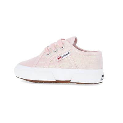 360 degree animation of product Baby Girls Pink Superga Lace up Trainers frame-4