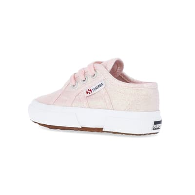 360 degree animation of product Baby Girls Pink Superga Lace up Trainers frame-5
