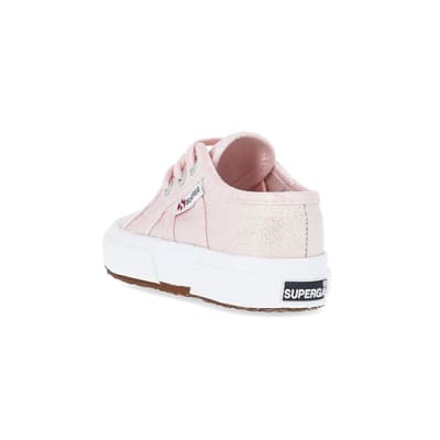 360 degree animation of product Baby Girls Pink Superga Lace up Trainers frame-7
