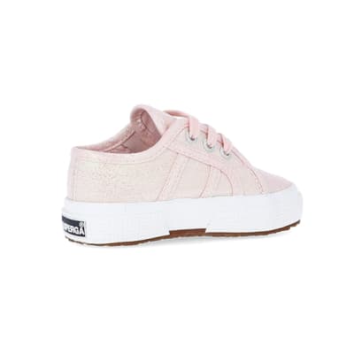 360 degree animation of product Baby Girls Pink Superga Lace up Trainers frame-13