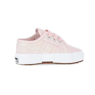 360 degree animation of product Baby Girls Pink Superga Lace up Trainers frame-14