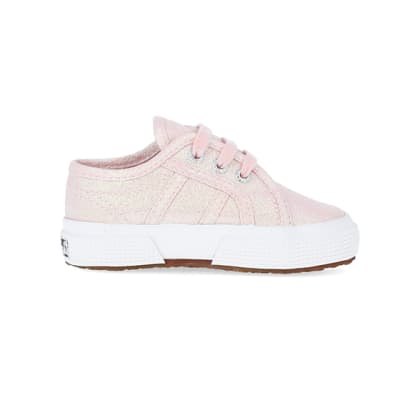 360 degree animation of product Baby Girls Pink Superga Lace up Trainers frame-15