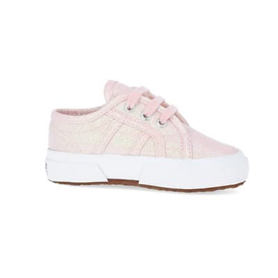 360 degree animation of product Baby Girls Pink Superga Lace up Trainers frame-16
