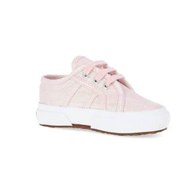 360 degree animation of product Baby Girls Pink Superga Lace up Trainers frame-17