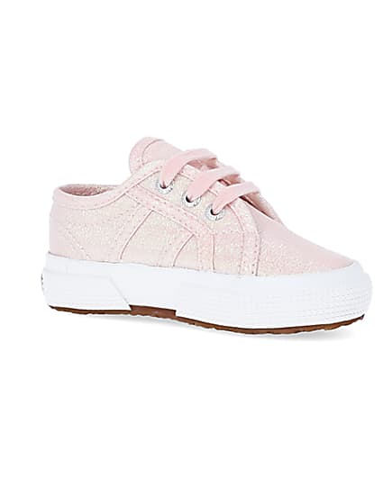 360 degree animation of product Baby Girls Pink Superga Lace up Trainers frame-17
