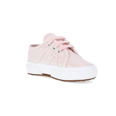 360 degree animation of product Baby Girls Pink Superga Lace up Trainers frame-18