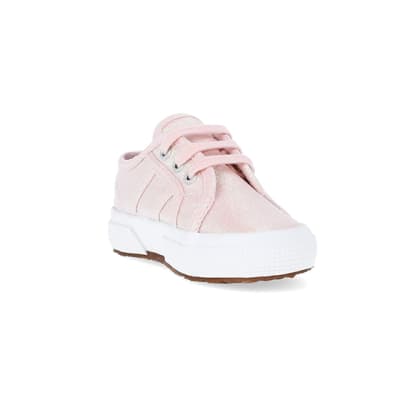 360 degree animation of product Baby Girls Pink Superga Lace up Trainers frame-19