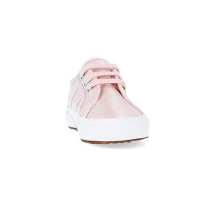 360 degree animation of product Baby Girls Pink Superga Lace up Trainers frame-20