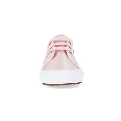 360 degree animation of product Baby Girls Pink Superga Lace up Trainers frame-21