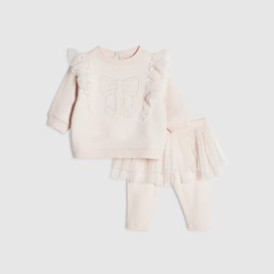Baby Girls Pink Tulle Bow Top Set