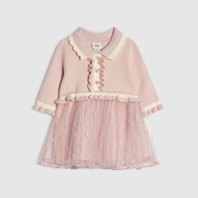 Baby Girls Pink Tulle Hybrid Knit Dress