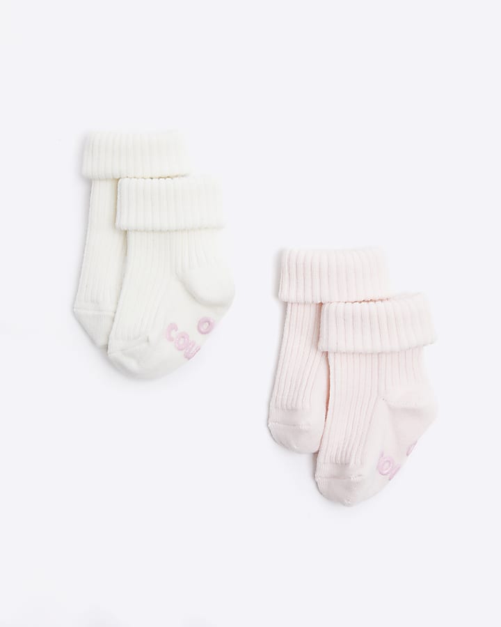 Baby girls pink turnover socks 2 pack | River Island