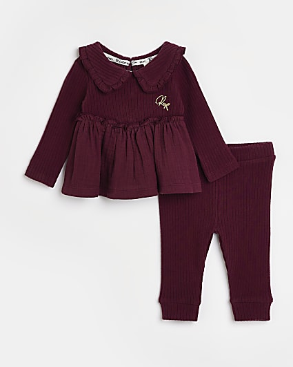Baby girls Purple Collar Ribbed Peplum outfit