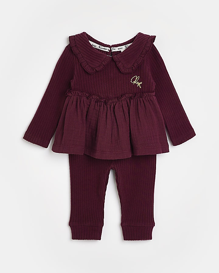 Baby girls Purple Collar Ribbed Peplum outfit