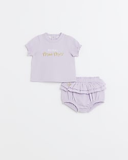 Baby girls purple frill bloomer set